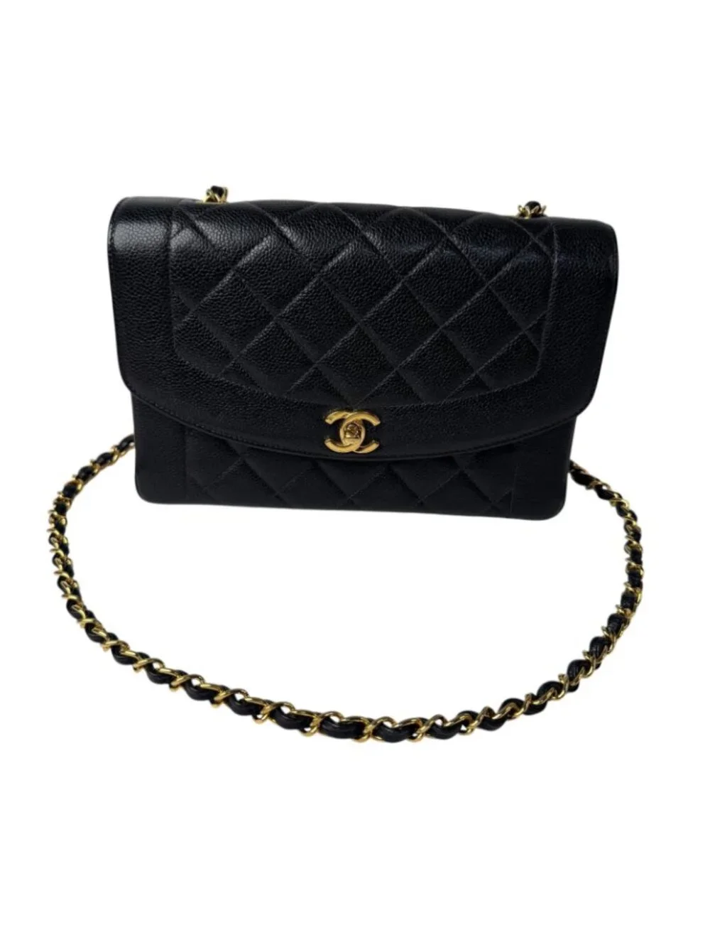 Chanel Diana Flap Quilted 25 Caviar Leather Chain Shoulder Bag